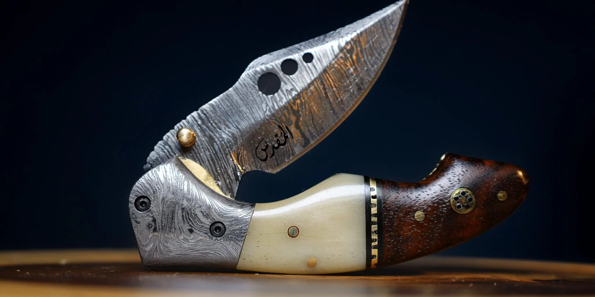 🐪 THE CAMEL BONE OF THAR: Damascus Steel EDC Pocket Folding Knife With Leather Sheath by SacredBlade